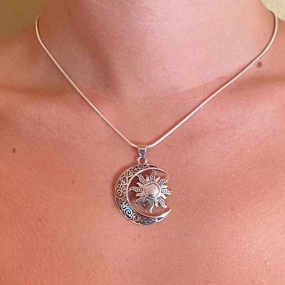 Sterling Silver Moon & Sun Necklace - Picture 11 of 16
